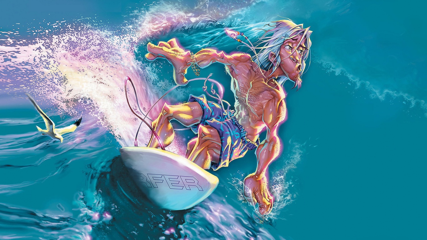 Карикатура на серфера обои