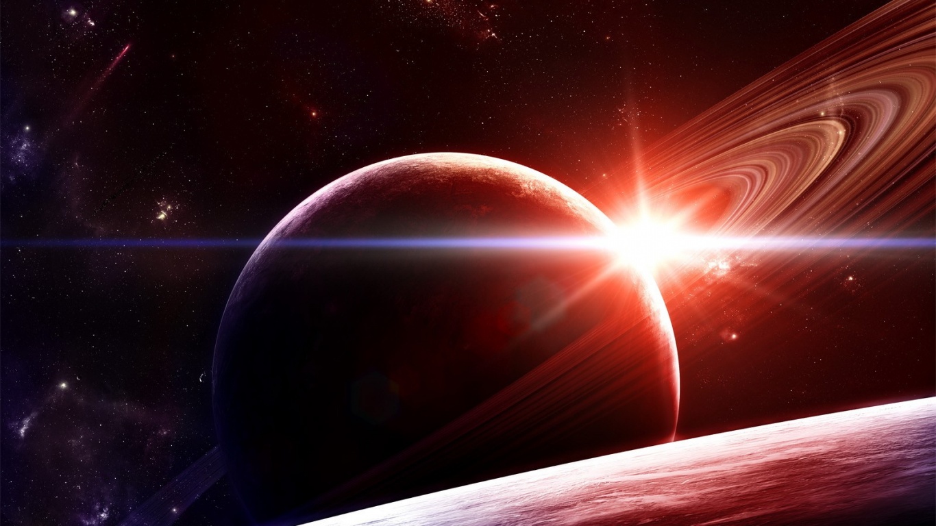 Солнце сквозь кольца Сатурна обои