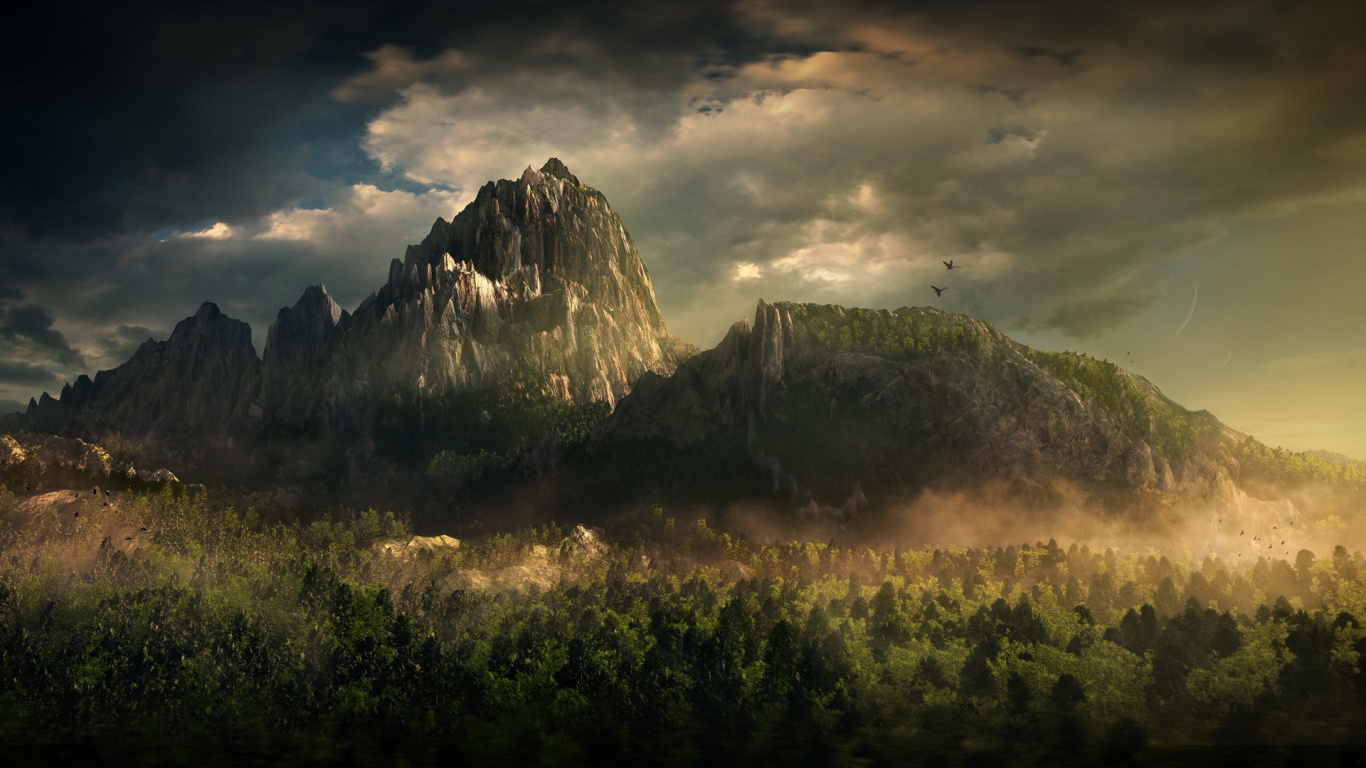 Горы посреди джунглей обои