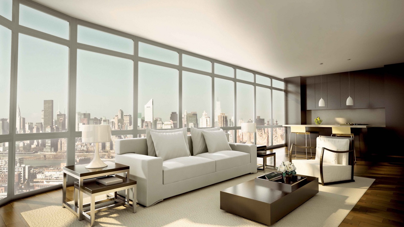 Квартира с видом на мегаполис обои