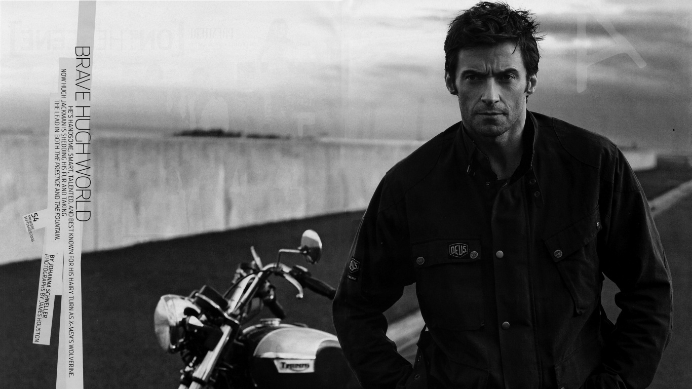 Хью Джекман с мотоциклом обои