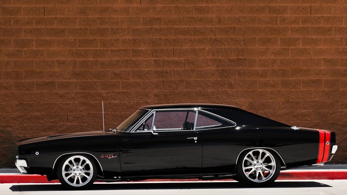 Черный Додж у стены обои