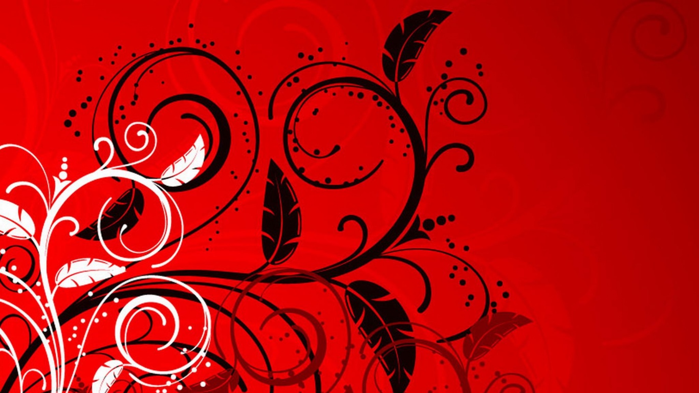 Черно-белые листики на красном фоне обои