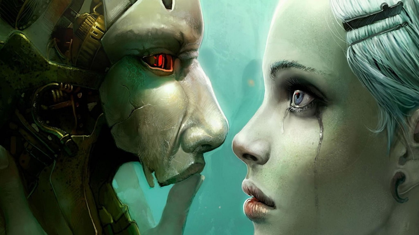 Девушка и робот обои