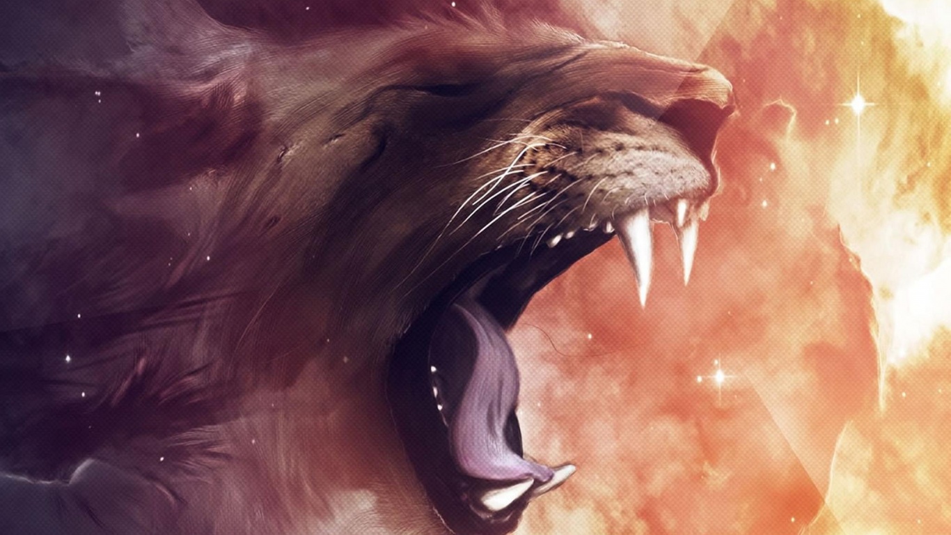 Рычащий лев обои