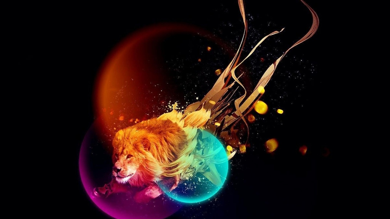 Лев в абстарктой фигне обои