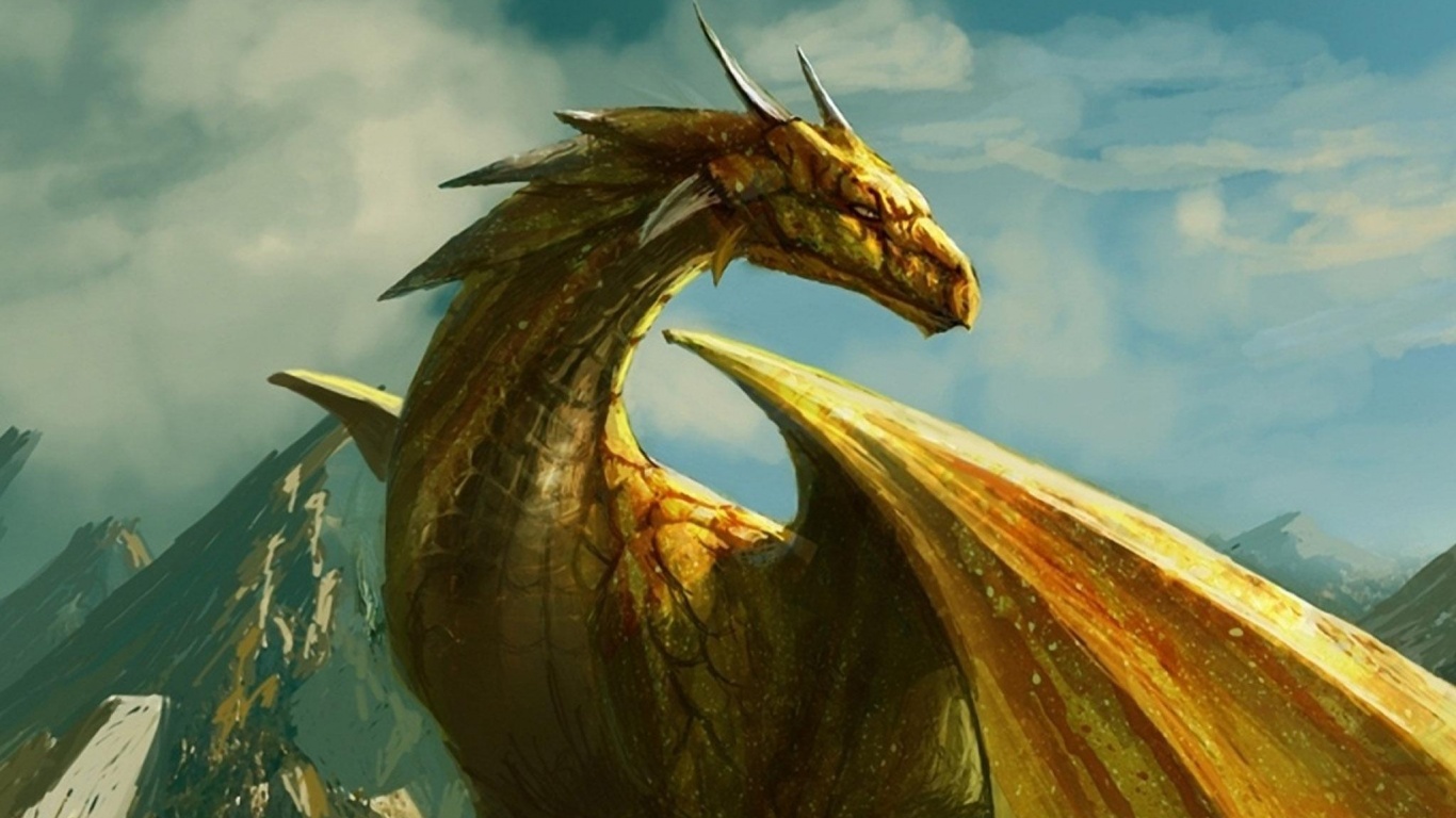 Дракон на вершине скалы обои