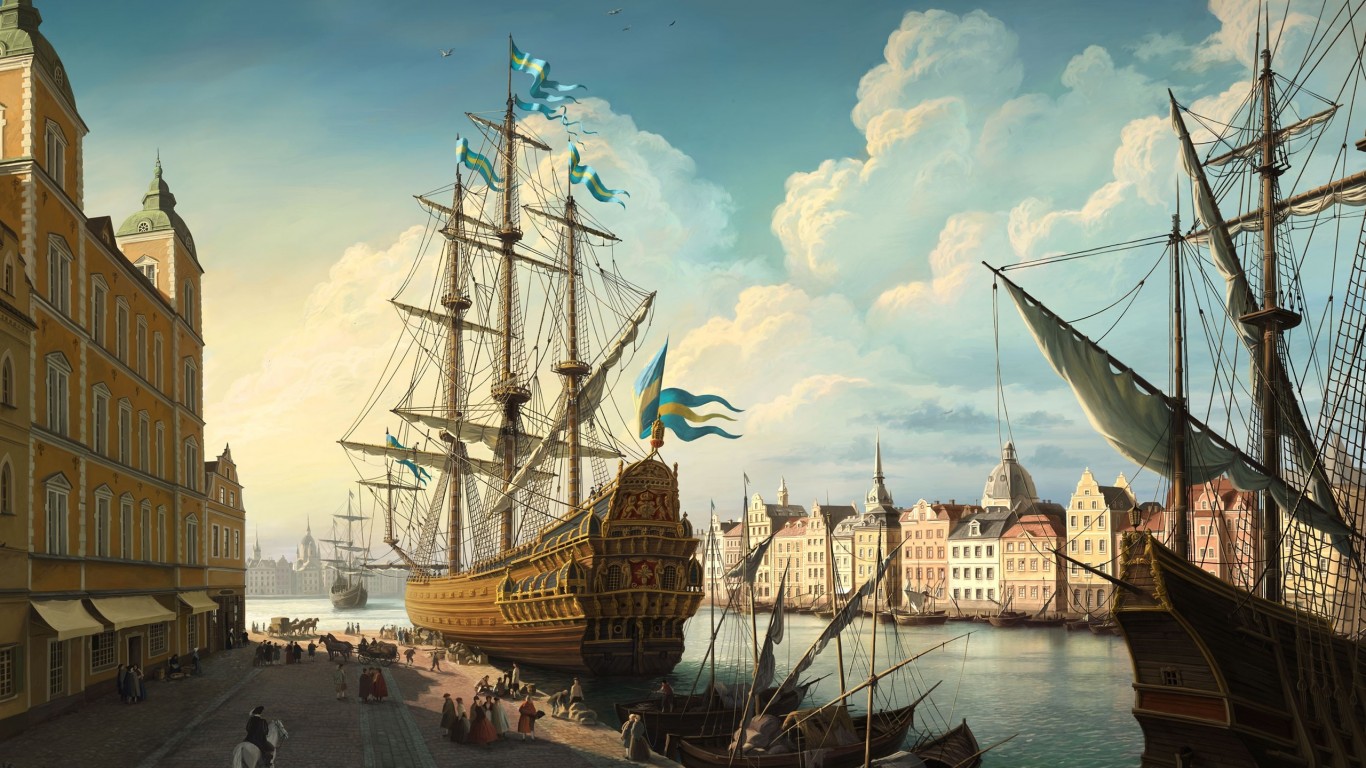 Парусник на набережной обои