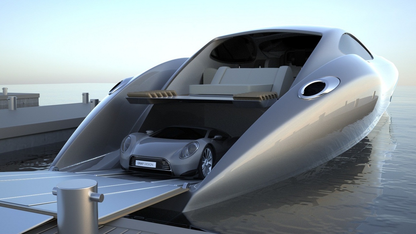Яхта с автомобилем на борту обои