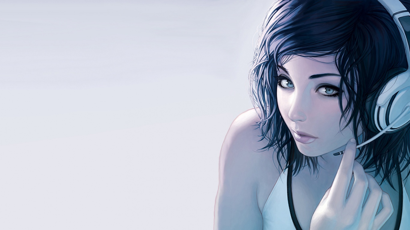 Сексуальная девушка в наушниках с микрофоном обои