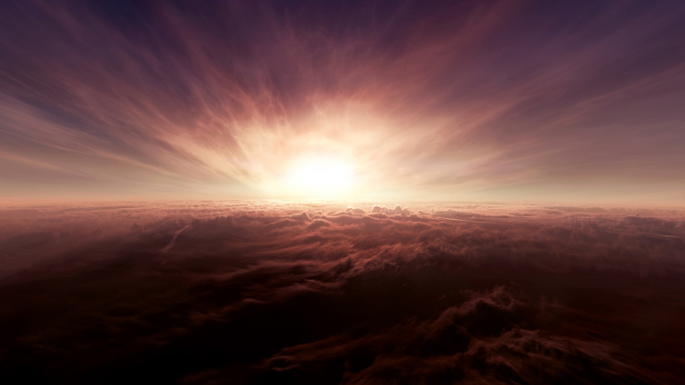 Закат над облаками обои