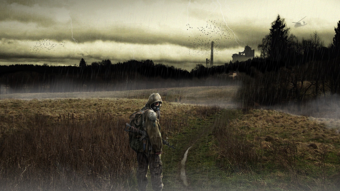 Сталкер под дождем обои