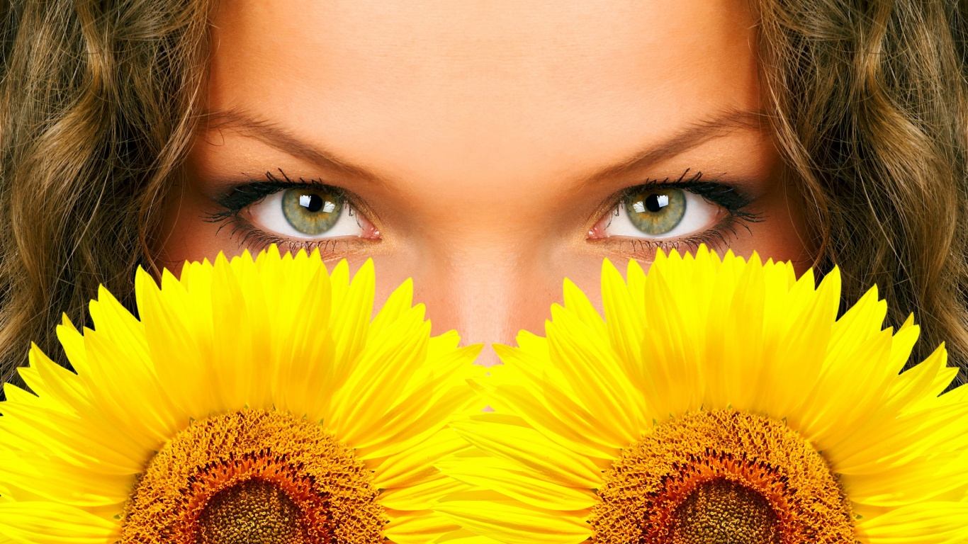 Девушка с желтыми ромашками обои