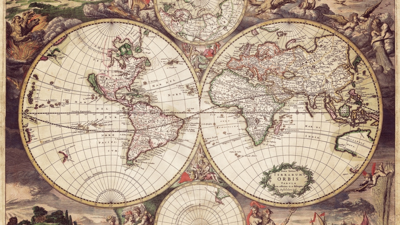 Старинная карта мира обои