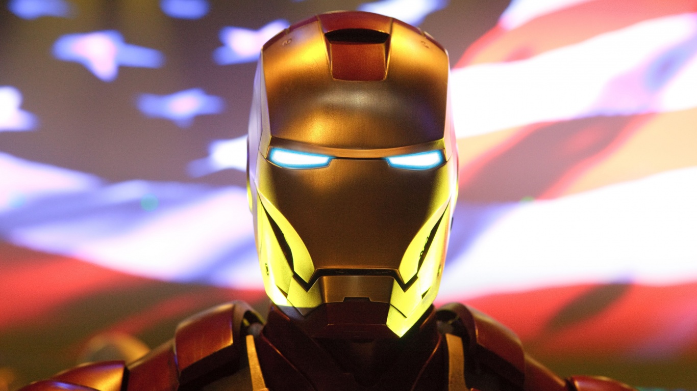 Железный человек на фоне американского флага обои