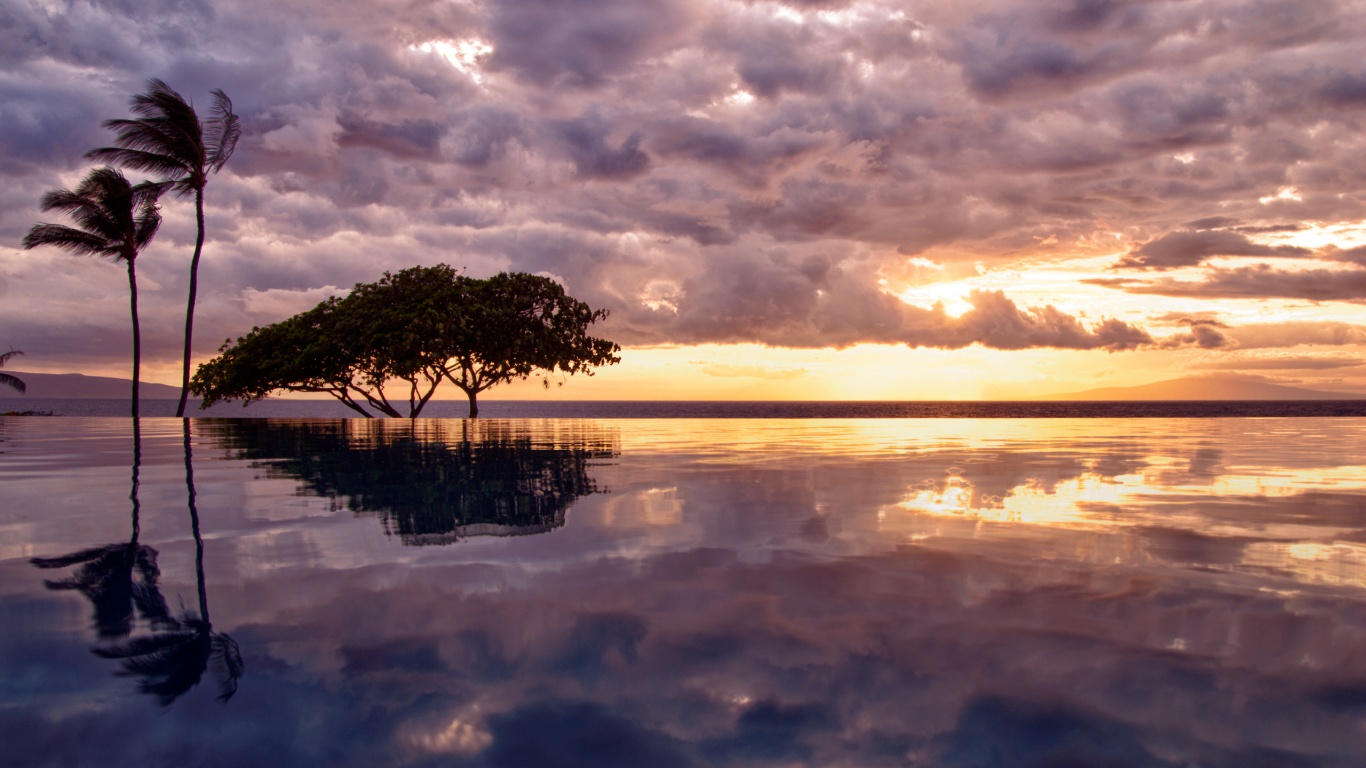 Восход над озером обои