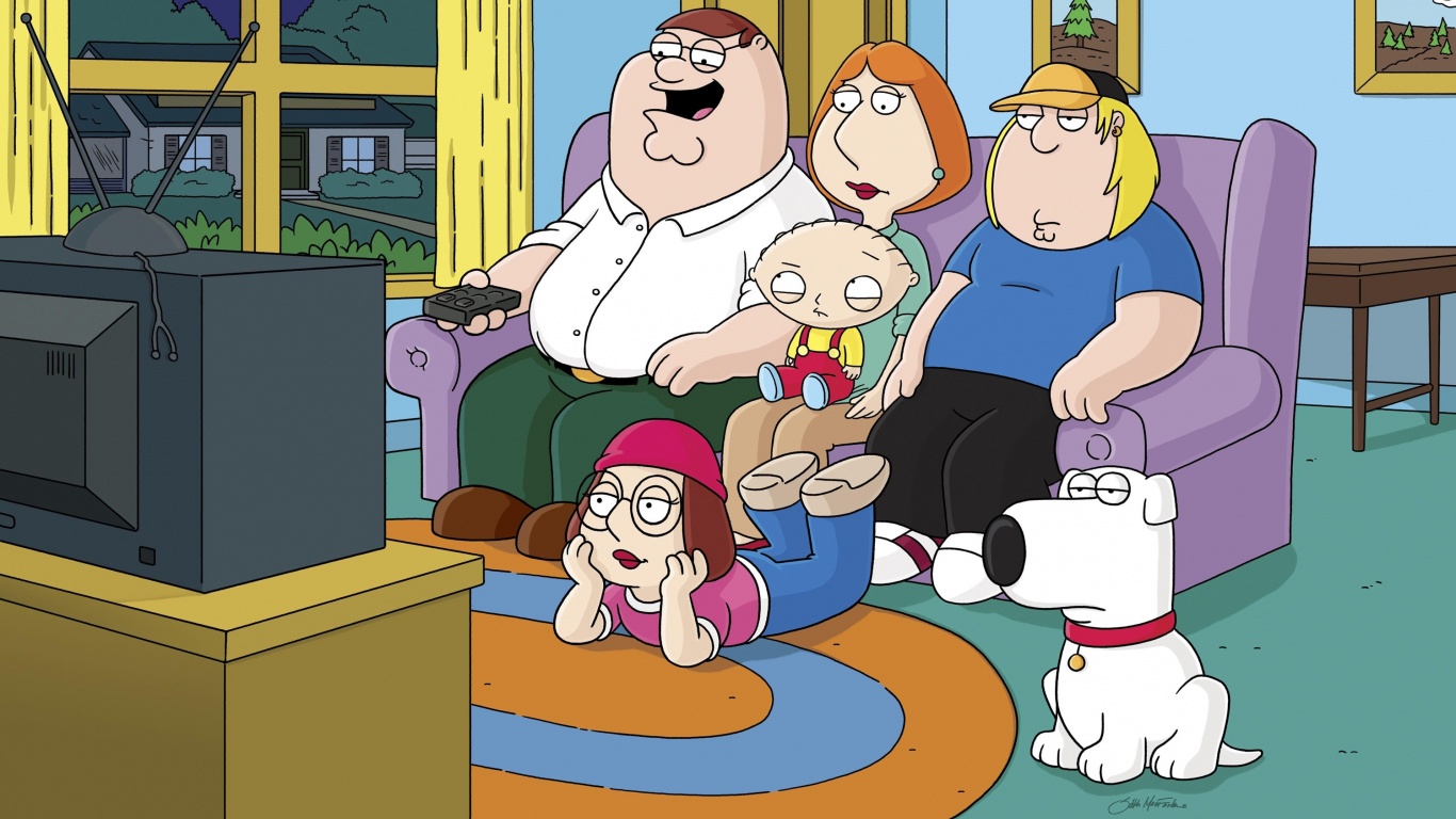 Гриффины всей семьей перед телевизором обои