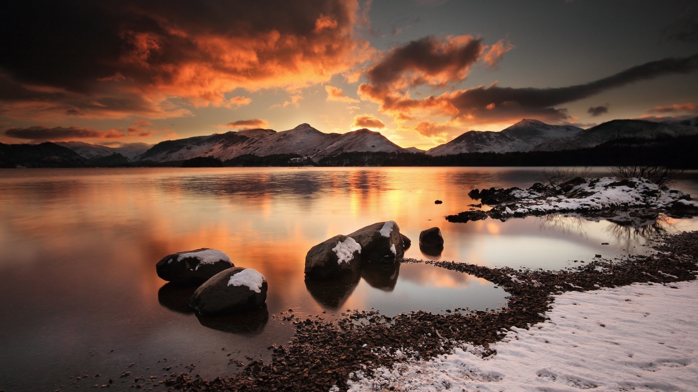 Картинный закат на озере обои