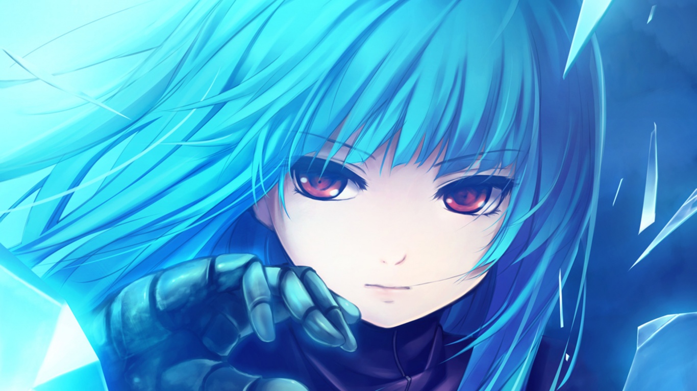 Аниме девушка с голубыми волосами обои