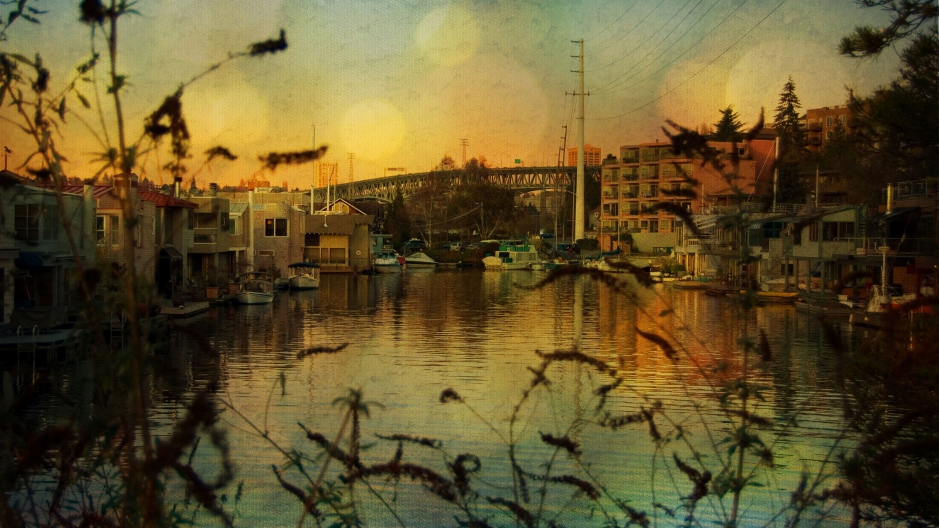 Городок на реке обои