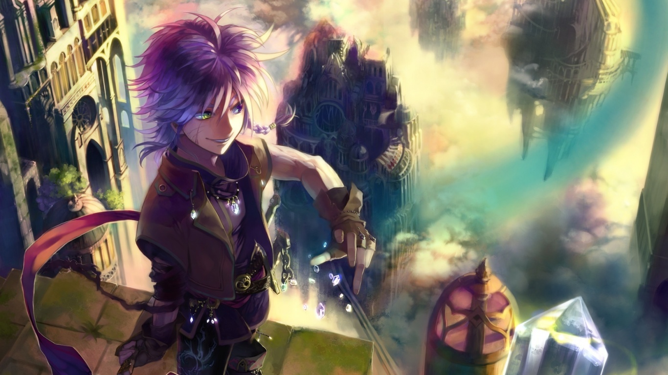 Анимешный парень с горстью кристаллов обои