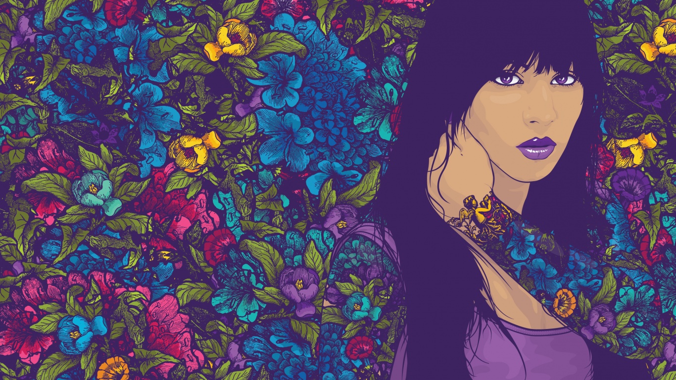 Девушка с цветочной тату обои