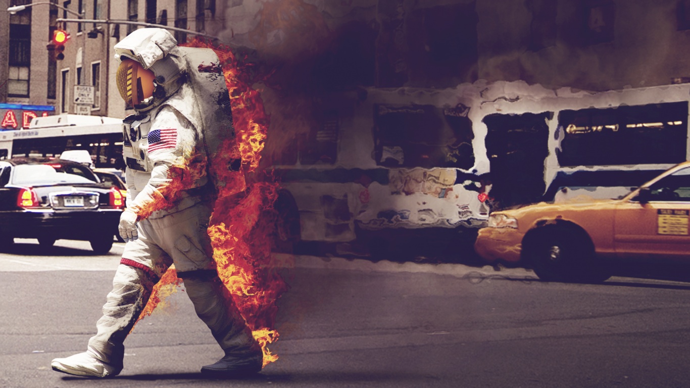 Астронавт в огне обои