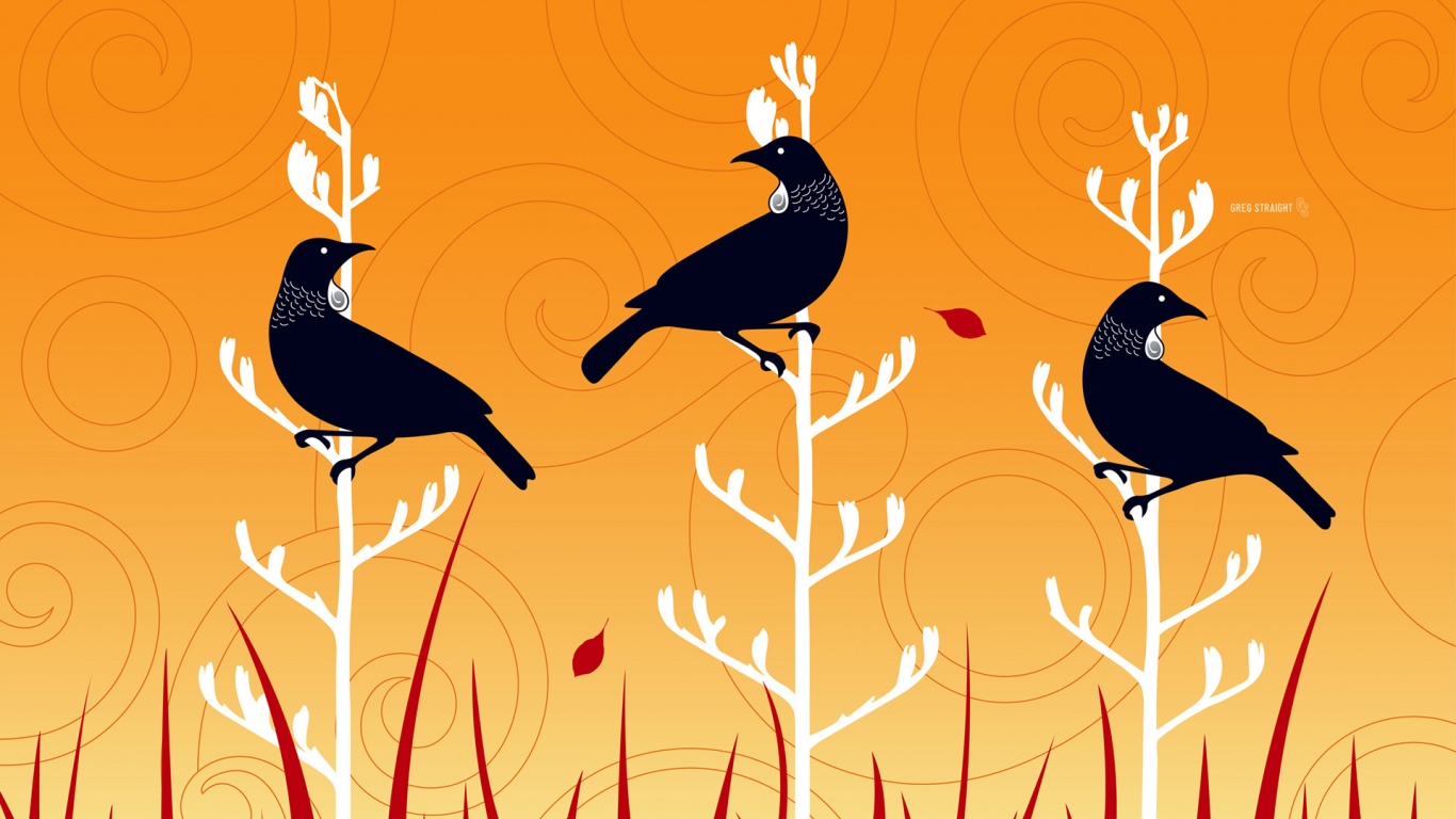 Векторные стилизованные птицы на ветках дерева обои