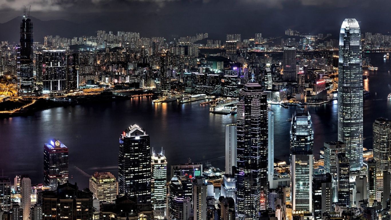 Небоскребы ночью обои