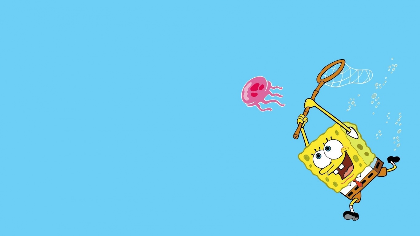 Губка Боб гонится за медузой обои