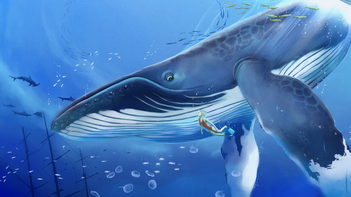 Кит и девушка обои