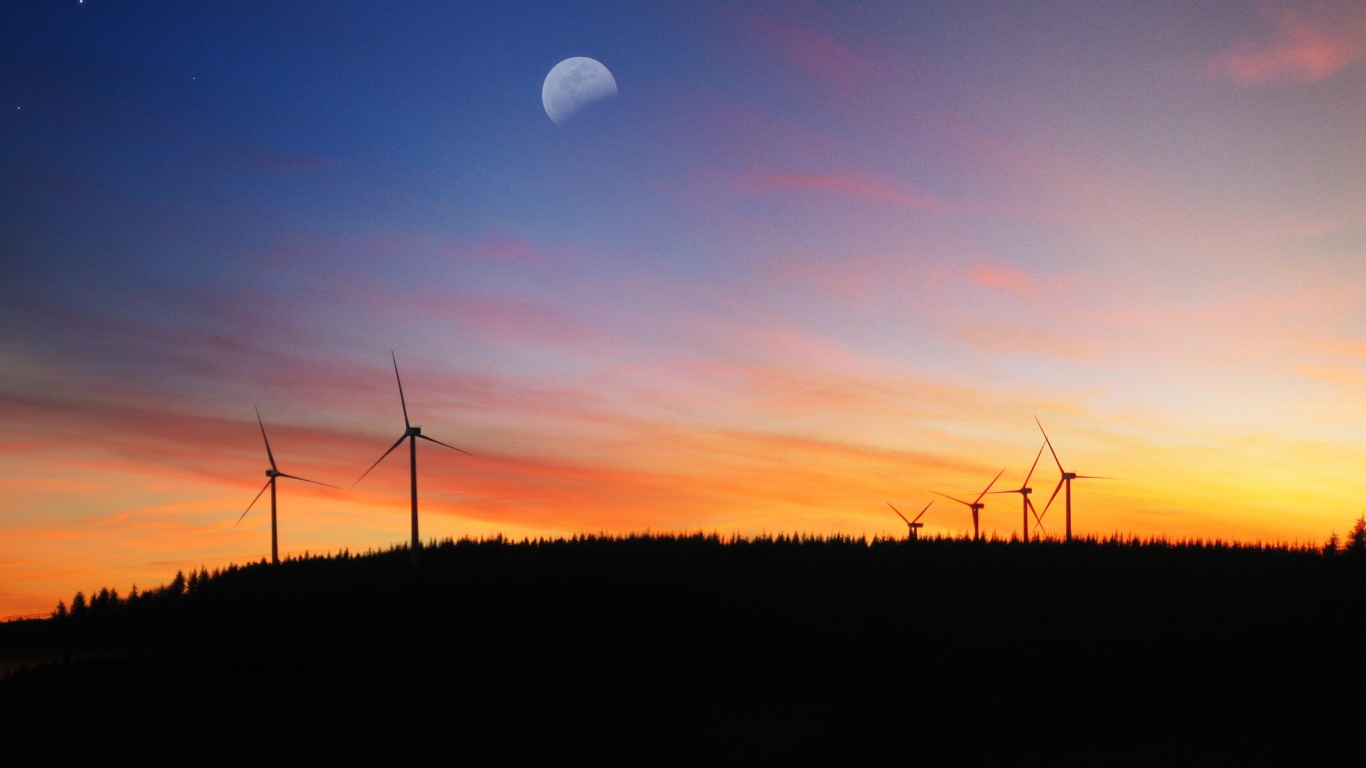 Закат за холмом обои