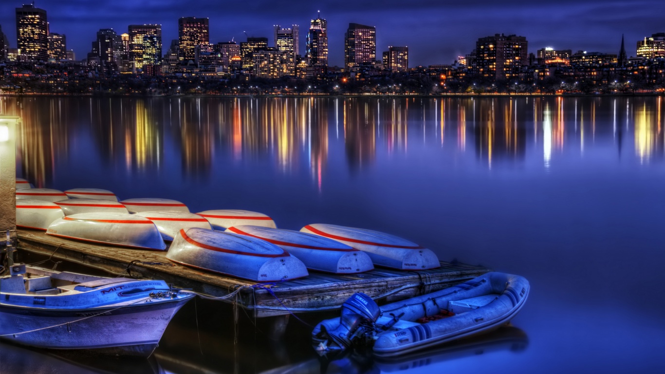 Ночной Бостон обои