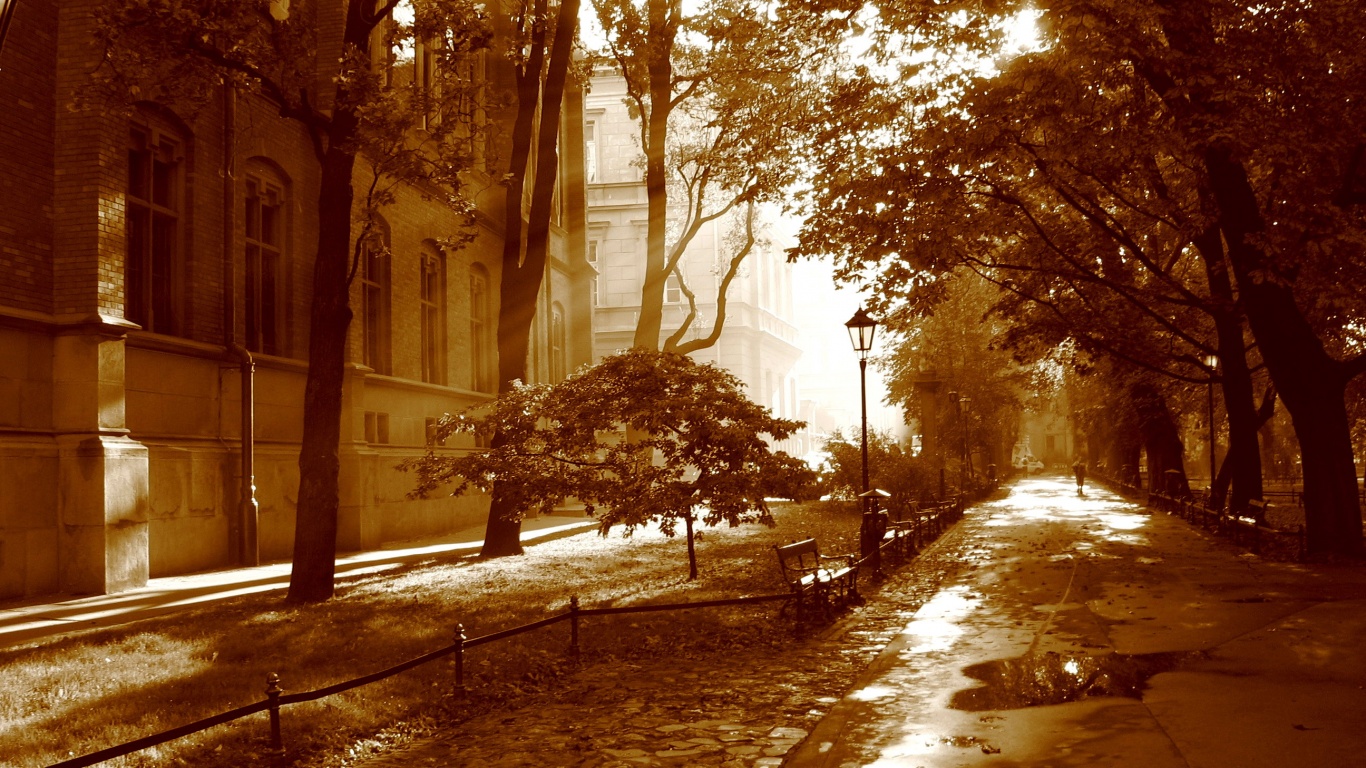 Аллея у здания обои