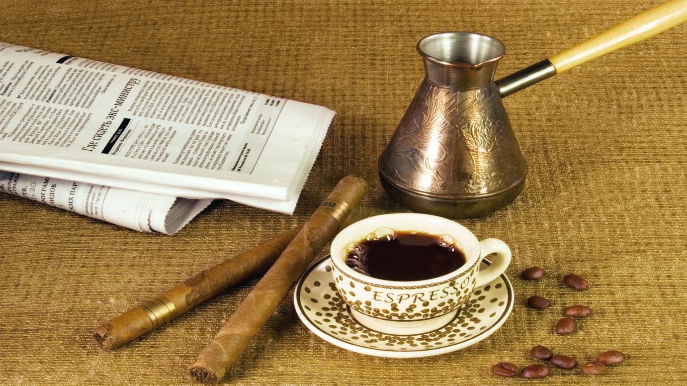 Утренний кофе, газета и сигары обои