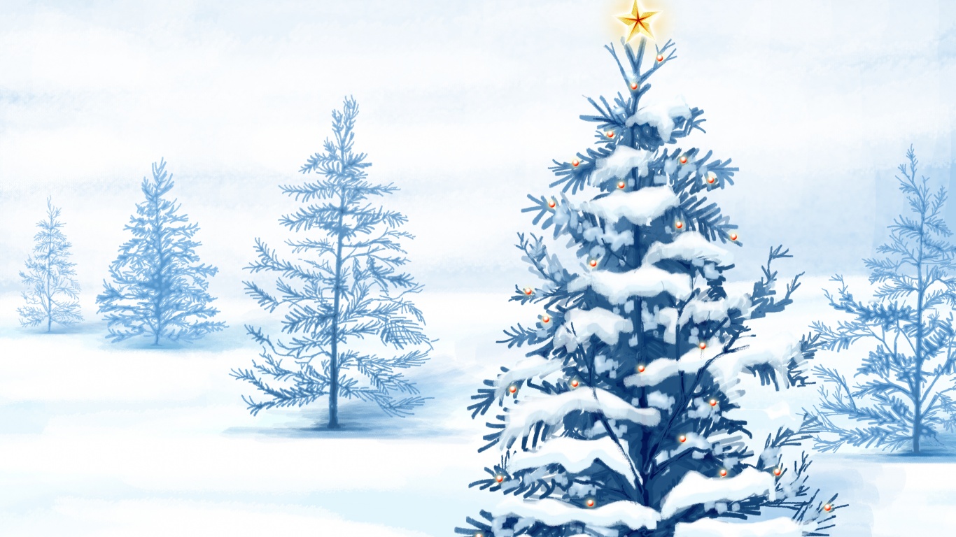 Украшенная ёлочка в лесу обои