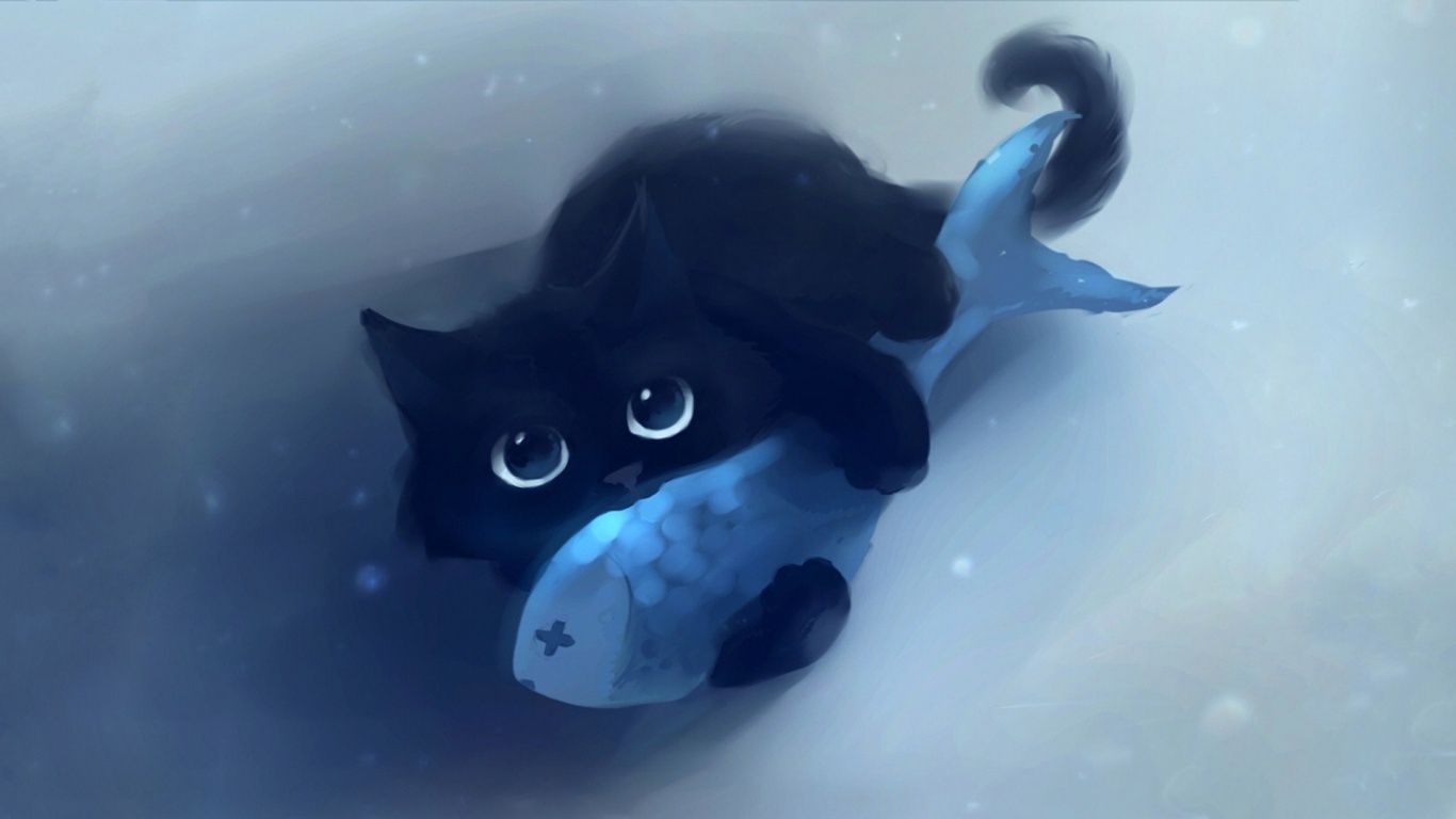 Кот с рыбкой обои