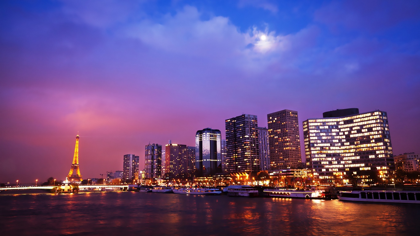 Вид на ночной Париж обои