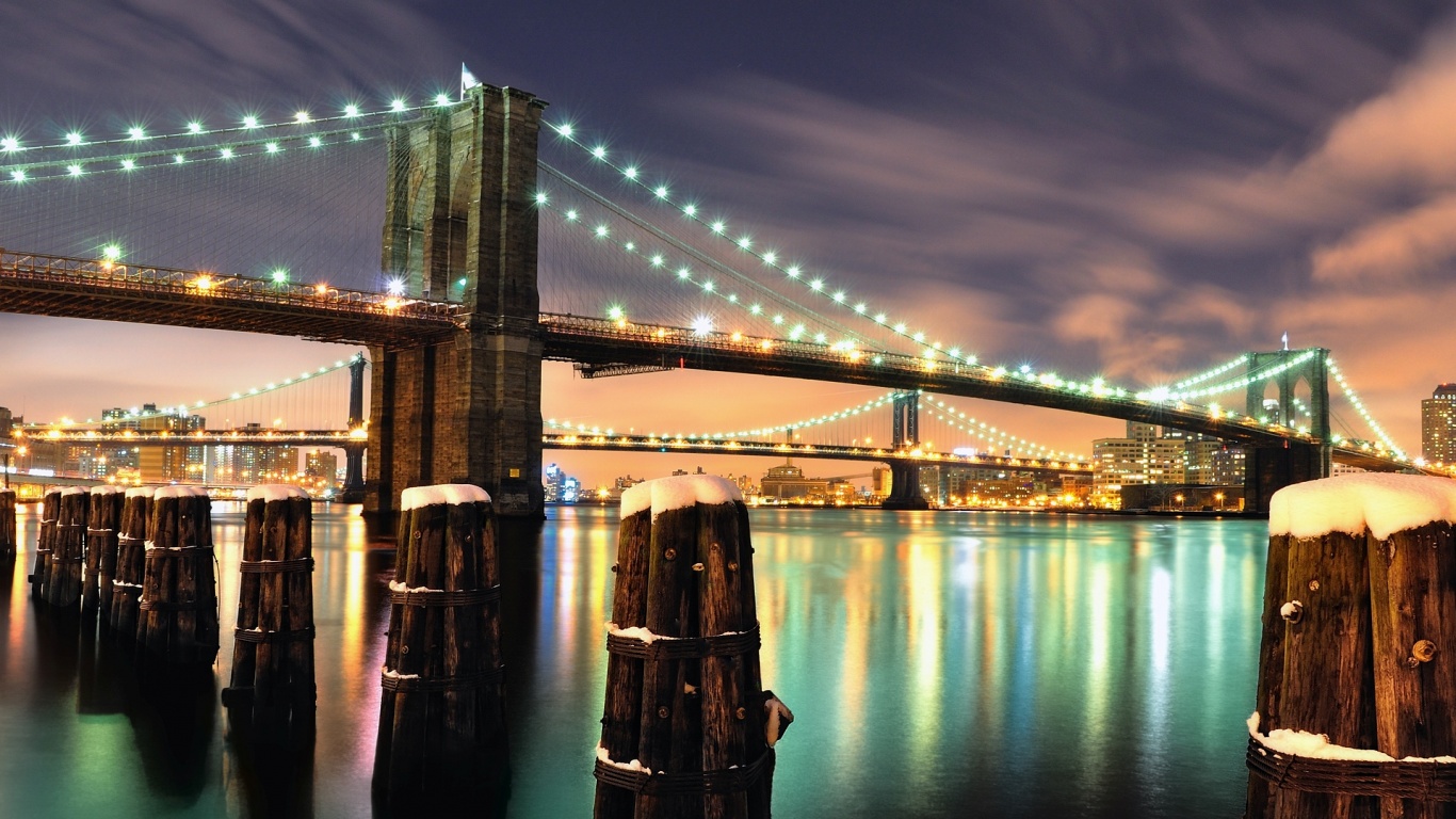 Бруклинский мост зимой HDR обои