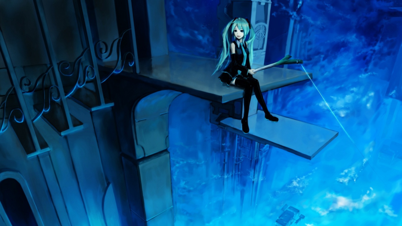 Хатсуне Мику с удочкой обои