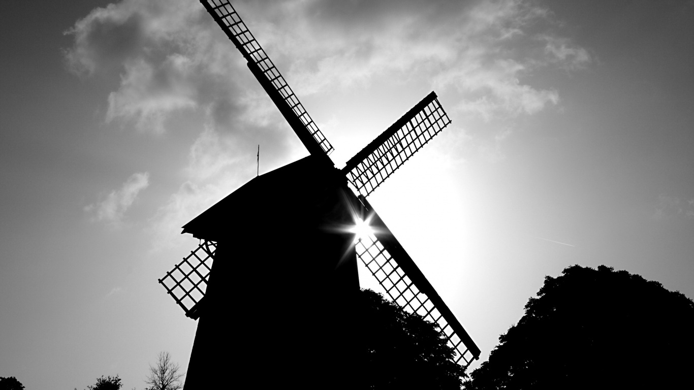 Силуэт мельницы обои