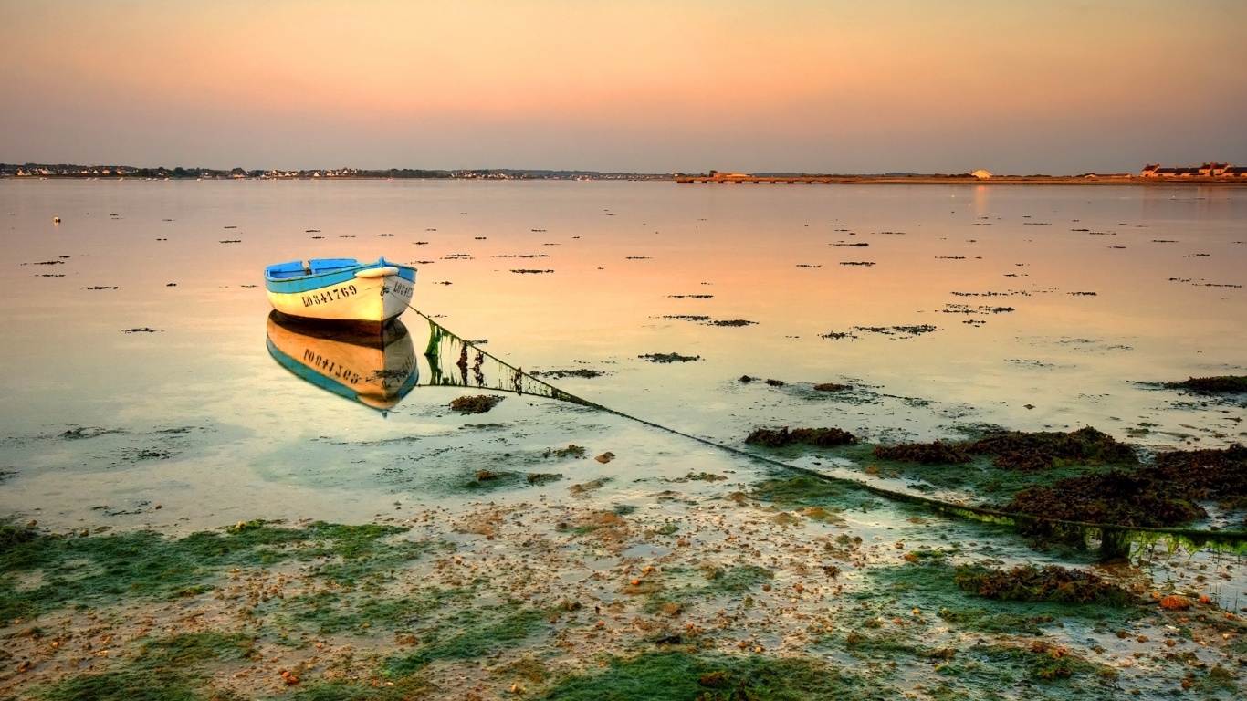 Лодка на илистом берегу обои