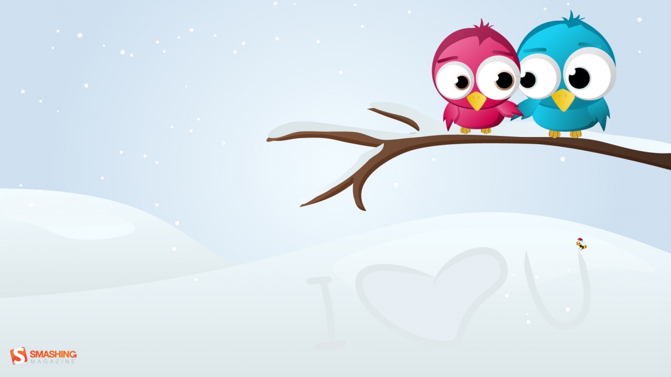 Две птички на ветке щебечут о любви обои