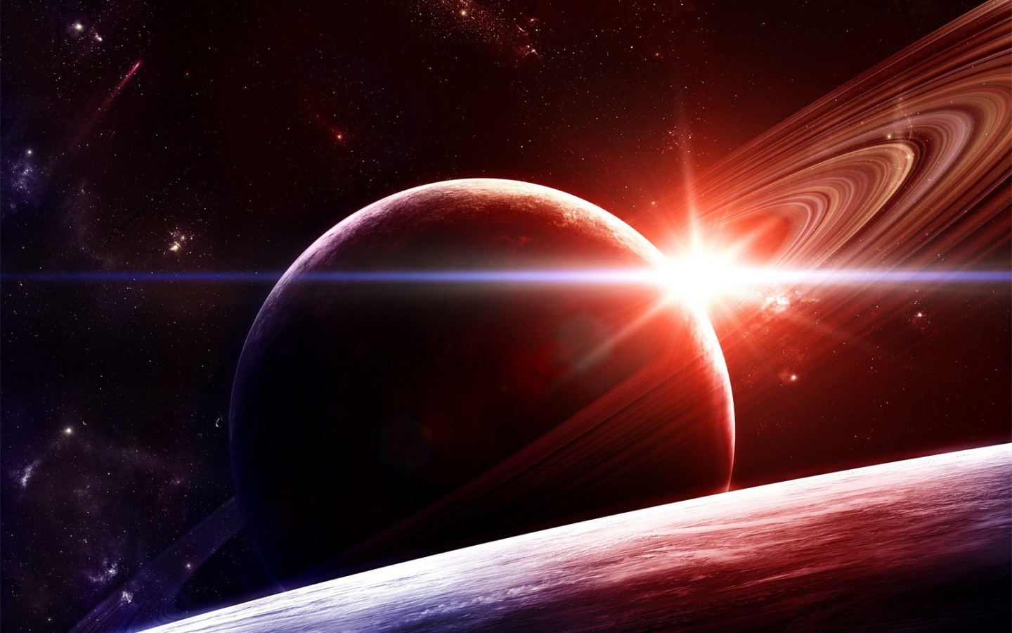 Солнце сквозь кольца Сатурна обои