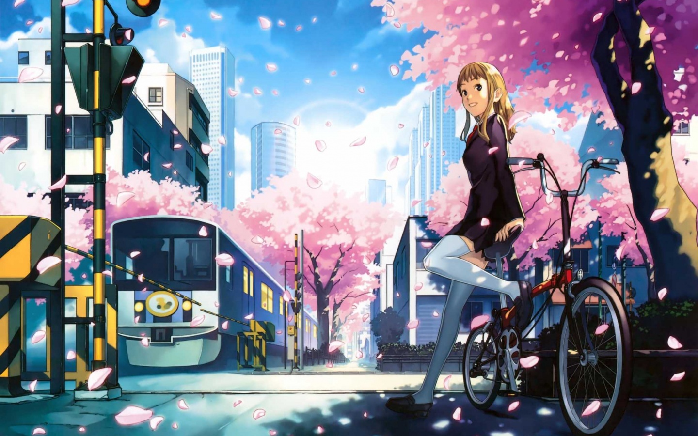 Японская школьница на велосипеде обои