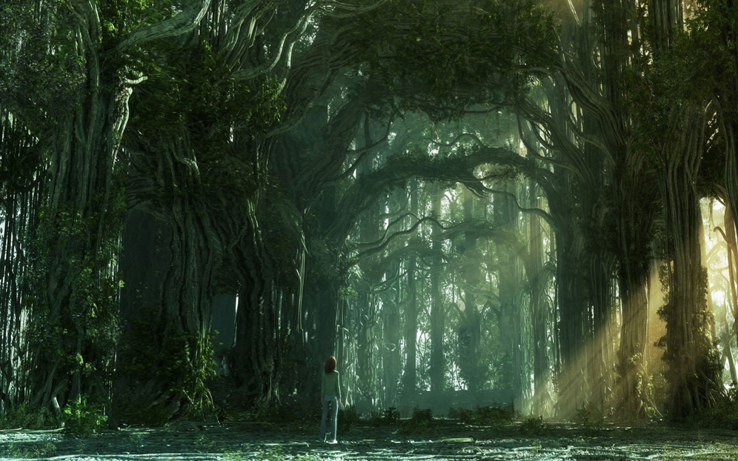 Одна в сумеречном лесу обои