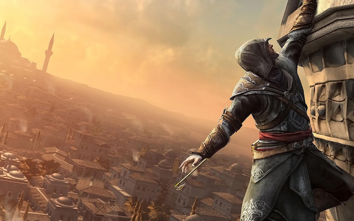 Ассасин лезет на башню обои