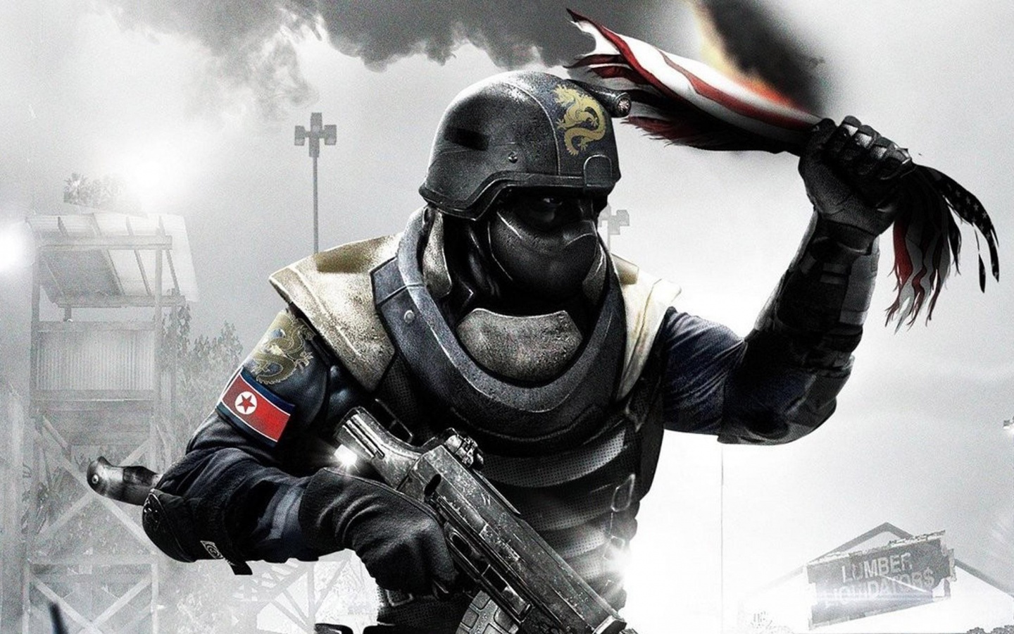 Китайский солдат жжет американский флаг обои