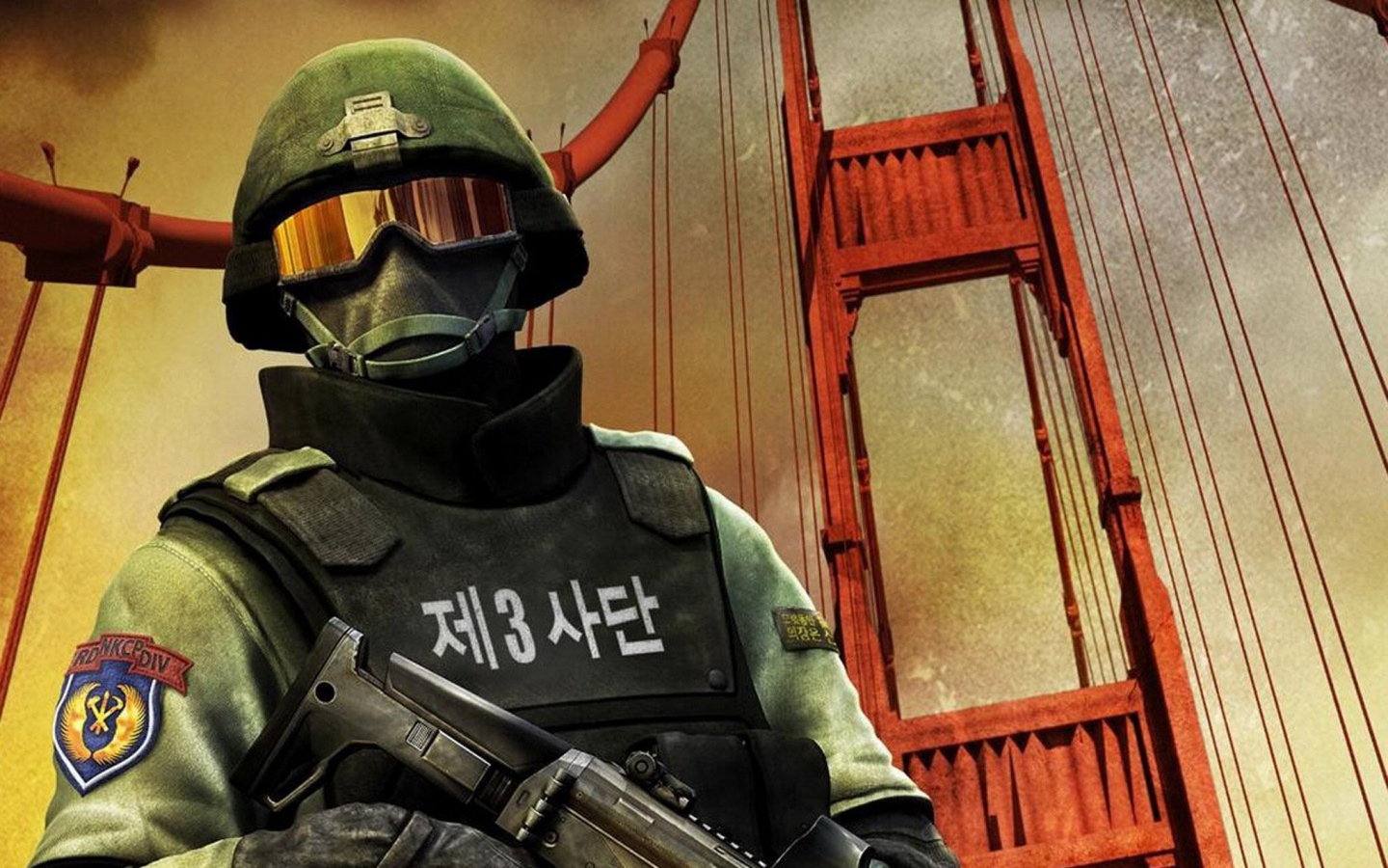 Солдат на мосту Золотые Ворота обои