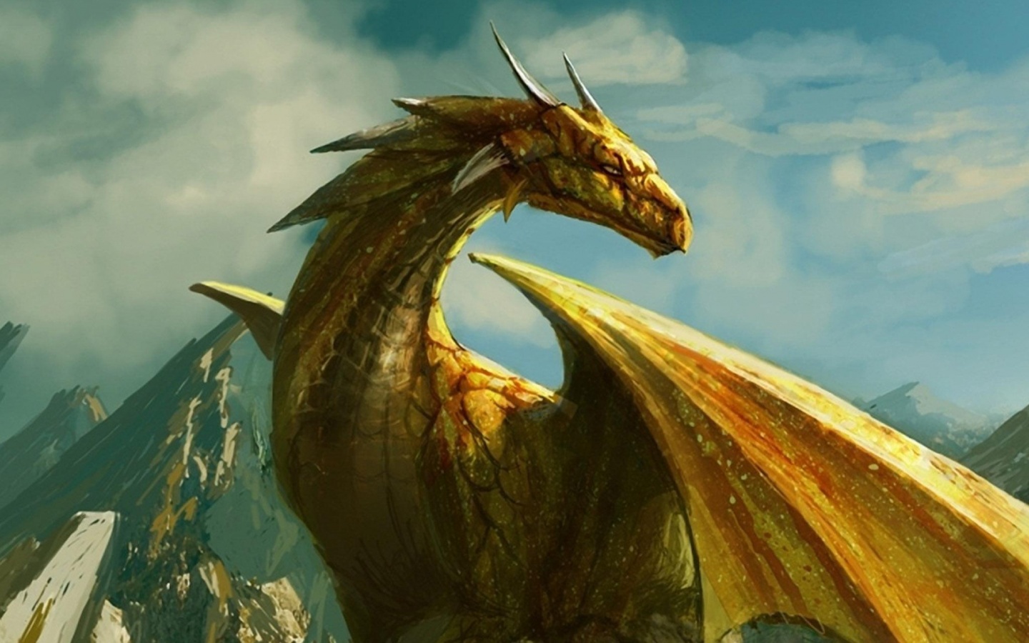 Дракон на вершине скалы обои